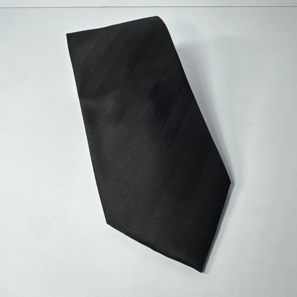 Van Heusen Men's Black Silk Tie Tonal Diagonal Stripe Stain Resistant Handmade